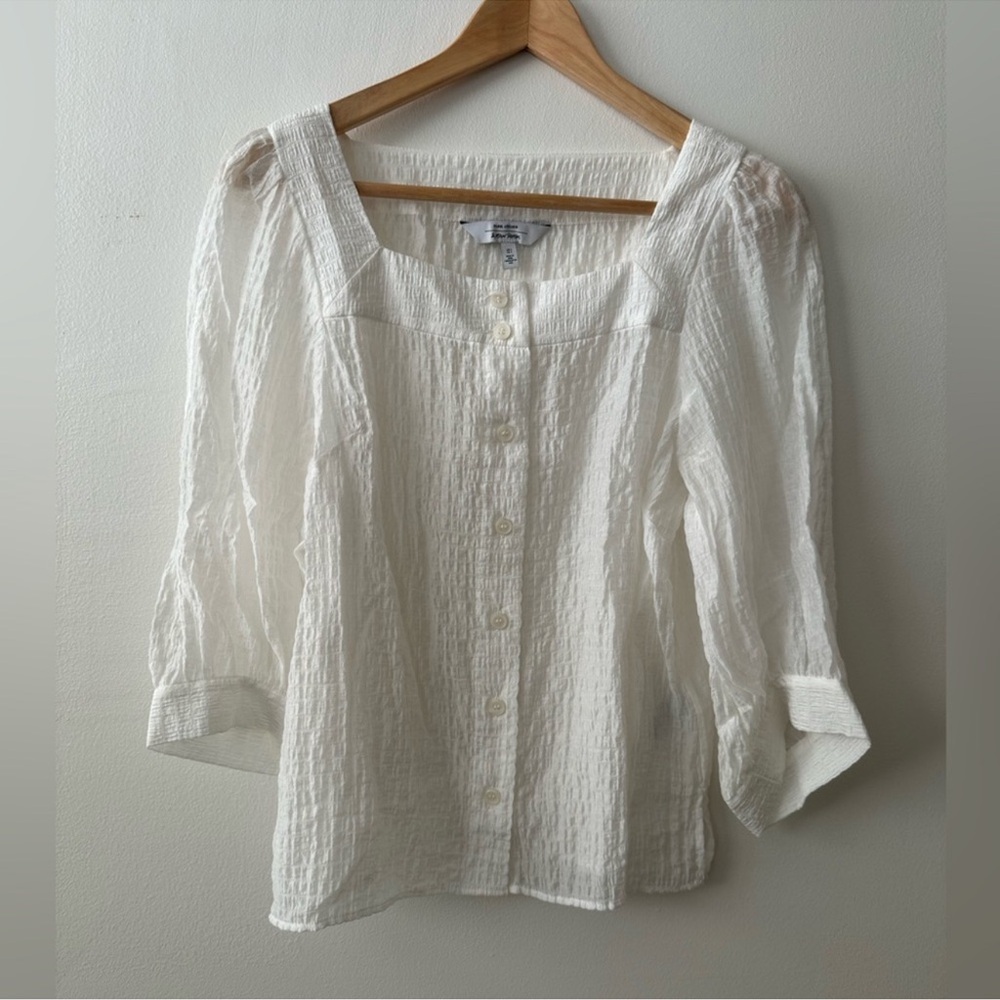 & Other Stories Square Neck Textured Button Down Top
